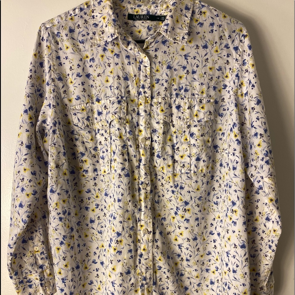 Ralph Lauren floral ladies button up blouse long sleeve size 1X gently worn